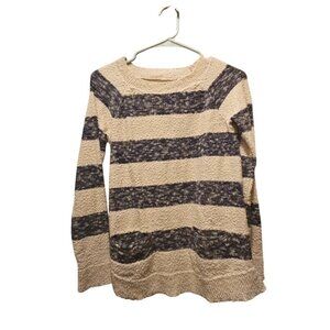 Lou & Grey Striped Cream And Navy Textured Knit Sweater Size S
